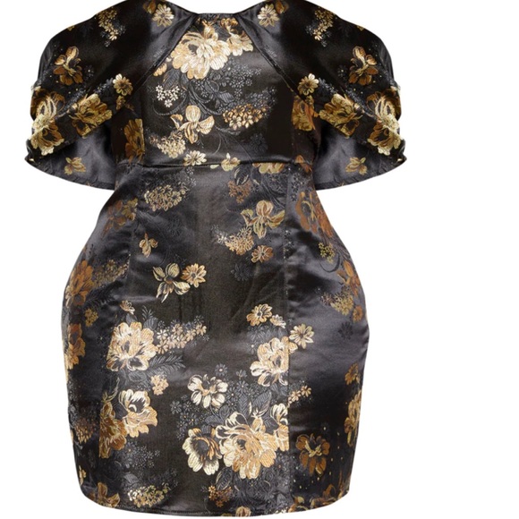 Pretty Little Things Black Floral Bardot Bodycon Dress - Picture 3 of 6
